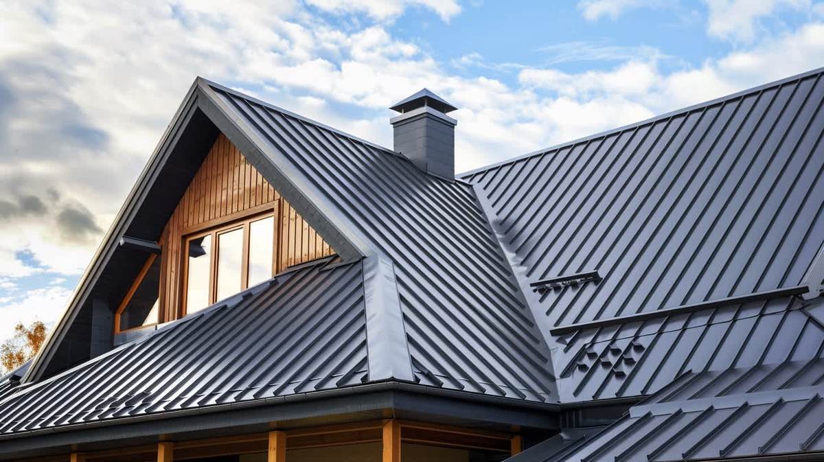 Gediz EPDM Kauçuk Çatı – antrasit kenet sistem metal çatıyla kaplanmış müstakil ev